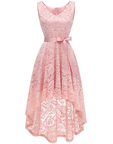 Berylove Damen Cocktailkleid Spitzen V Ausschnitt Ärmellos Elegant Hi-Lo Partykleider