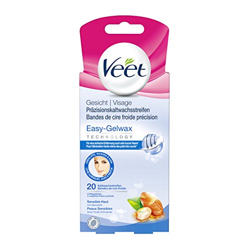 Veet Gesicht Präzisionskaltwachsstreifen Easy-Gelwax Technology für sensible Haut, 20 Stück
