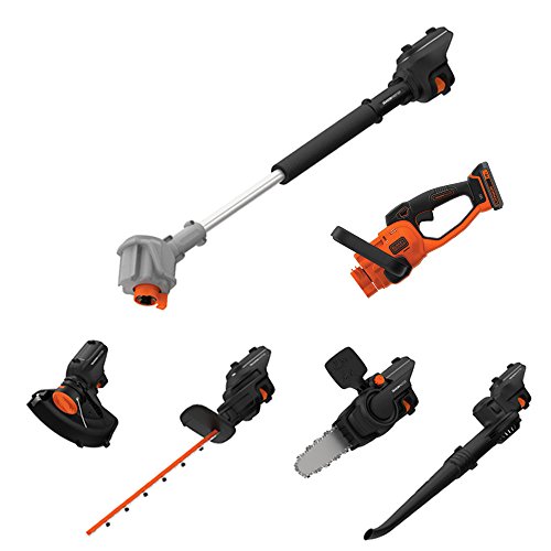 Black & Decker SeasonMaster 7-in-1 Akku-Gartengeräte Multifunktions-Set (18V, bestehend aus Heckenschere, Kettensägen-, Gebläse-und Rasentrimmer-Aufsatz plus Verlängerungsstab)