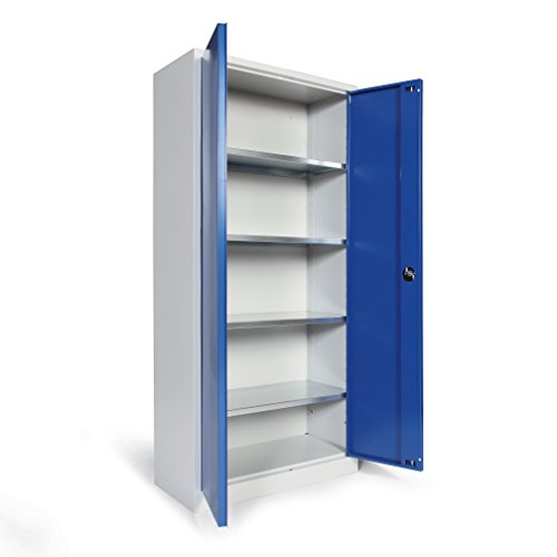 Protaurus Werkzeugschrank Flügeltürschrank, 4 verzinkte Fachböden, HxBxT 1800x800x380mm, Korpus RAL 7035 Lichtgrau, Türen RAL 5010 Enzianblau