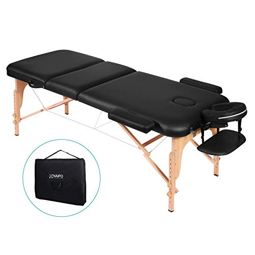 Naipo Massageliege Massagetisch Massagebett Massagestuhl mit 3 Zonen tragbaren höhenverstellbaren Holzfüßen Einfache Installation Ergonomische Kopfstütze mit Tragetasche (belastbar bis 250kg)