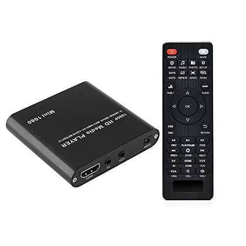 Mini 1080P Full HD Digital Mediaplayer Medienspieler mit Fernbedienung für MP3, WMA, OGG, AAC, FLAC, APE, AC3, DTS, ATRA - Unterstützt HDMI CVBS & YPbPr Videoausgang (Schwarz).