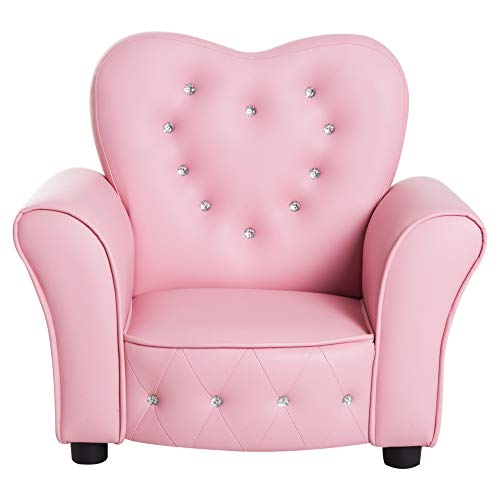 HOMCOM Kindersofa Kindersessel Prinzessin Minisofa Kinderzimmer Sofa herzförmig Rosa L59 x B41,5 x H49 cm