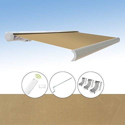 Markise elektrische Kassettenmarkise Gelenkarm Vollkassettenmarkise 4x3 m, Markisentuchfarbe:A1010-1 / Sand