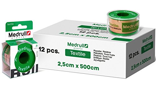 Medrull Pflaster Rolle 12 Stück Fixierpflaster 5m x 2,5cm Einzeln Verpackt