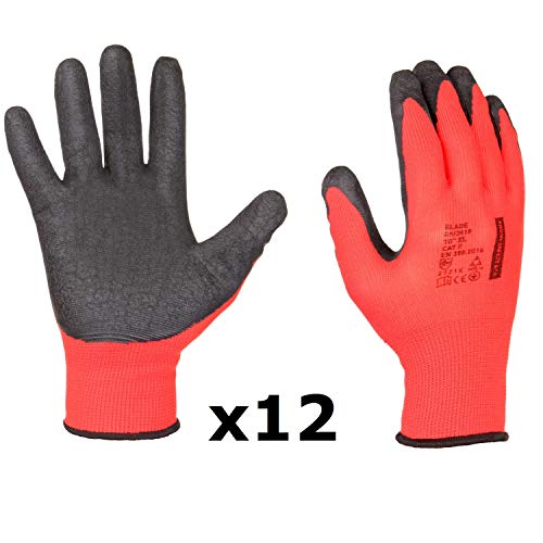Blade Arbeitshandschuhe - Rutschfeste Solide Montagehandschuhe, Latex Beschichtung, Garten, Reparaturen, Automobilindustrie, Feinarbeiten, Autoservice, Werkstatt Gr. 7-11 (12 Paar, 8)