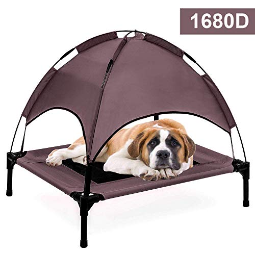 Jolitac Hundeliege mit Dach Hundebett Baldachin Schlafplatz Hundesofa Hunde Liege Haustierbett Katzenbett 3 Maße 2 Farben (M, Kaffee)