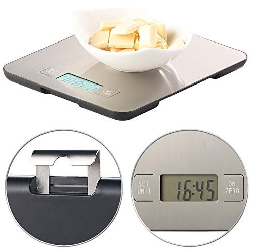 Rosenstein & Söhne Feinwaage: Digitale Edelstahl-Küchenwaage mit Timer, bis 15 kg, auf 1 g genau (Grammwaage)