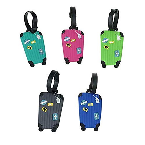 5 Stück Kofferanhänger mit Namensschild Bunt Flugzeug Gepäckanhänger aus Silikon Luggage Tag Gegen Kofferanhänger Koffer- Tags mit Namensschild Adressschild Gepäckanhänger 10cm*6cm(5-Colorful)