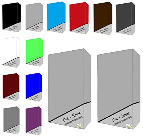 one-home 2er Pack Microfaser Spannbettlaken Spannbetttuch Betttuch mit Rundumgummi Set, Farbe:Silber, Maße:90x200 cm - 100x200 cm