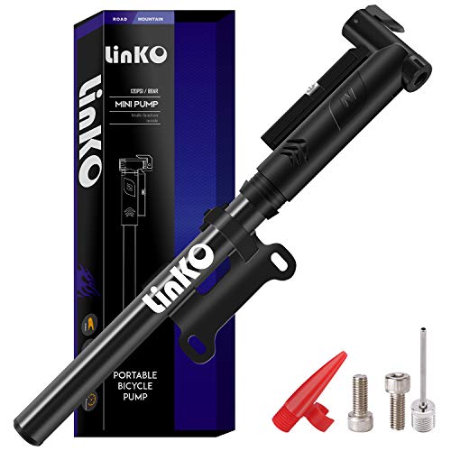 Linko Mini Fahrradpumpe für Presta & Schrader Ventile, Fahrradpumpe Max. Druck 120 PSI / 8 Bar Fahrradluftpumpe, Handpumpe für Basketbälle, Fußbälle, Rennrad und Mountainbike