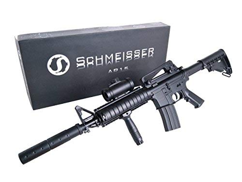 KOSxBO Set: Elektrische Softair - Gewehr Schnellfeuerkarabiner AR 15 Schmeisser mit Akku, Metalllauf - Stärke 0.5 Joule Ink. KOS24 Zielscheibe Ink. Munition