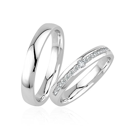 GIORO Alice 29 Eheringe Verlobungsringe Trauringe Freundschaftsringe Silber 925 *handgefasster Swarovski Stein* Paarpreis Set Partnerringe Silber Weißgold Platin Optik Ringpaar Hochzeitsringe