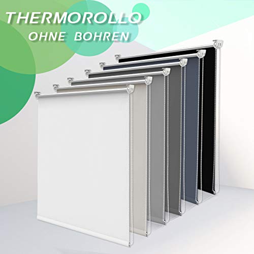 klemmfix Verdunklungsrollo Thermorollo ohne Bohren, Tageslichtrollo Thermo Rollo mit Thermobeschichtung, für Fenster und Tür, Seitenzugrollo Hellgrau 85 x 150 cm