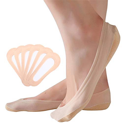 ECOMBOS Damen Unsichtbare Socken - 6 Paar Ballerina Baumwolle Nylon Boat Socken mit Rutschfest Silikon atmungsaktiv Ballerina Unsichtbare Socken（ Größe 35-38）