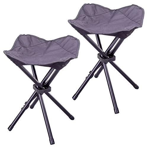 Nexos 2er Set Camping-Hocker schwarz 4-beinig Mini Campingstuhl für Angeln Reise Wandern Garten - Outdoor faltbar - Bespannung schwarz - Gestell grau