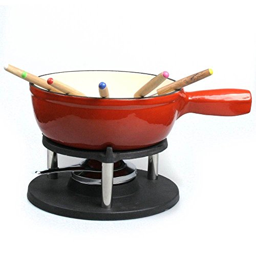 Big BBQ Gusseisen Fondue Käsefondue Emaille beschichtet rot