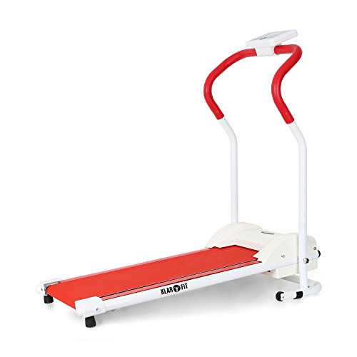 Klarfit Treado Basic Laufband • Heimtrainer • Aufstellwinkel 10° • Trainingscomputer • LCD-Display • Entsperrung via Magnetchip • gepolsterte Griffe • einstellbare Geschwindigkeit • zusammenklappbar • gummierte Auflagefläche • rot