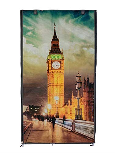 Pureday Kleiderschrank London - Stoffschrank - Grau - Big Ben Motiv - ca. H160 x B86 x T45
