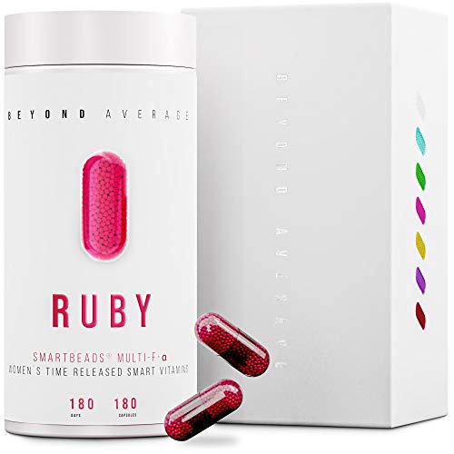 Beyond Average RUBY | Time-Released 24h* Multivitamin und Multimineral-Support für Frauen | 180 Smartbeads  Multi-F-Alpha Kapseln | Laborgeprüft | Entwickelt u. Hergestellt in Deutschland
