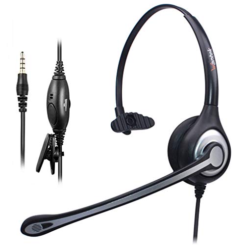 Headset Handy Mono mit Noise Cancelling Mikrofon, WANTEK Kabelgebunden Smartphone Kopfhörer 3,5mm Klinke Für iPhone Samsung Huawei HTC LG ZTE Blackberry Android Mobiltelefon Laptop LKW-Fahrer (F600M1)
