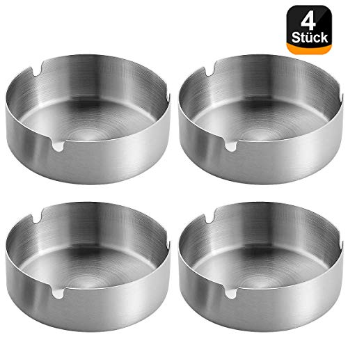 DUOUPA 4 Stücke Edelstahl Aschenbecher 10cm Durchmesser Windschutz Aschenbecher Moderne Tischplatte Aschenbecher Basis für Home Office Innenraum und Draußen