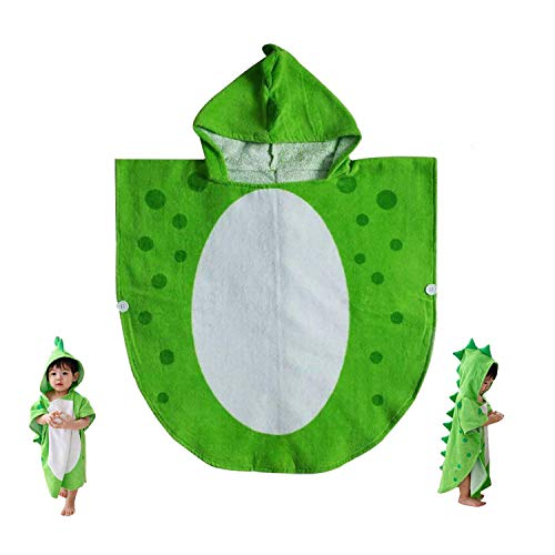 Kinderbadetuch Baby Bademantel Baumwolle Dinosaurier Muster Kinder Robe Strand Schwimmen mit Kapuze Poncho (Grün)