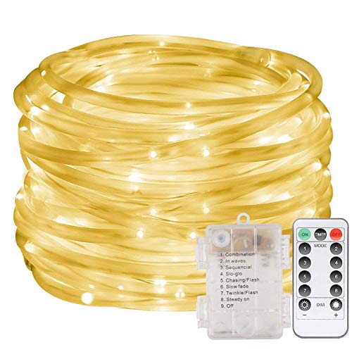 LED Lichterschlauch 10m 100 LED Lichter mit 8 Modi Innen und Außenbereich Lauflichter für Saal, Garten, Weihnachten, Hochzeit, Party - Warmweiß Lichtschläuche (Warmweiß)