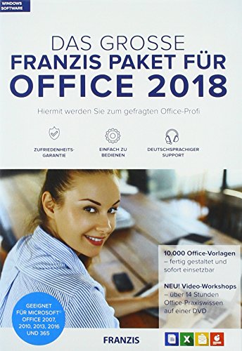 FRANZIS Das große FRANZIS Paket für Office 2018|Office-Vorlagen|keine Einschränkung|zeitlich unbegrenzt|Windows 10/8.18/7 Microsoft Word/Excel/PowerPoint/Outlook 2007/2010/2013/365|Disc|Disc