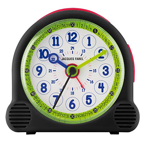 JACQUES FAREL Happy Learning Kinder-Wecker Jungen schwarz ohne Ticken Snooze analog Quarz ACL 06