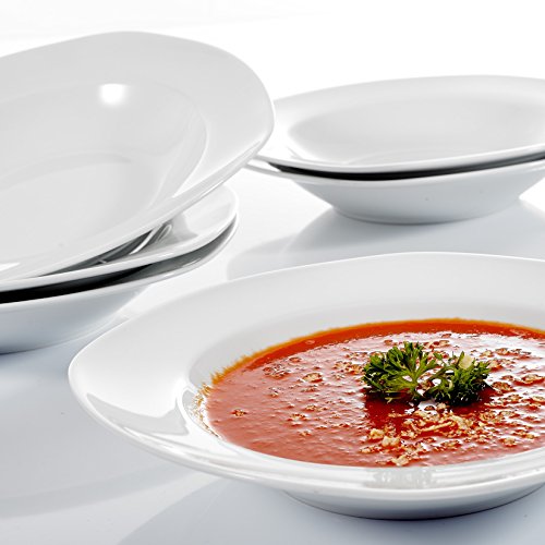 Malacasa, Serie Elisa, 6 teilig Set 8,5' Porzellan Suppenteller 21,5x21,5x4cm Tiefteller Cremeweiß Tiefer Teller Tafelservice für 6 Personen