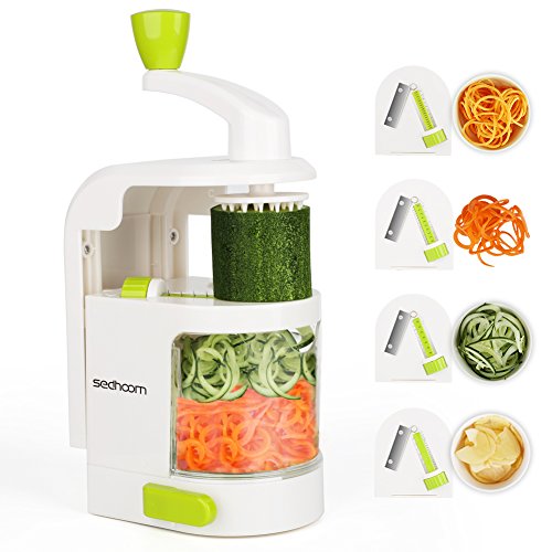 Gemüse Spiralschneider Mit 4 Klingen Für 4 Spiralsergebnisse Sedhoom Obst Und Gemüsespaghetti Zucchini Spaghetti Schneider Für Karotte/Gurken/Kartoffel Inkl Auffangbehälter Und Saugnapf