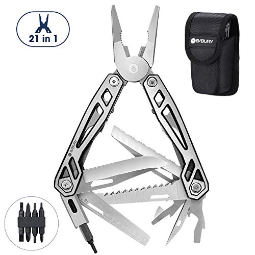 Bibury Multifunktionswerkzeuge, 21 in 1 Faltbares Multitools Edelstahl, Multifunktionale Zange mit Flaschenöffner, Schraubendreher, Säge, Multi Tool ideal für Camping, Reparieren - Schwarzer Rand