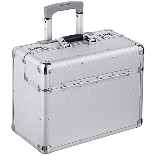 TecTake Pilotenkoffer 47x39x25 cm Handgepäck Businesskoffer Aktenkoffer Koffer Trolley silber mit Rollen