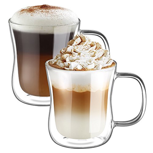 Ecooe 2-teiliges 350ml (Volle Kapazität) Doppelwandige Latte Macchiato Glaser Set Thermoglas Kaffeeglas mit Henkel