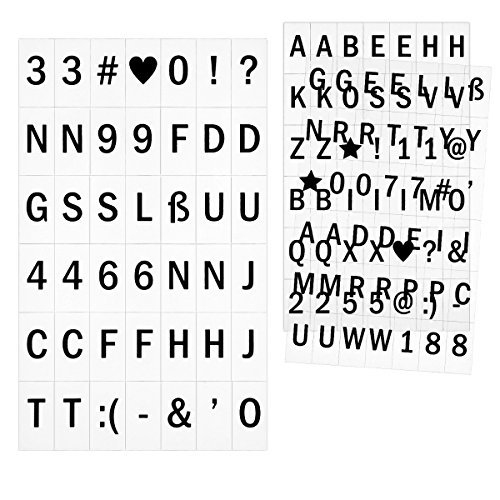 kwmobile Groß-Buchstaben Set A4 Lichtbox - 126 schwarze Plättchen Buchstaben Zahlen Symbole Ergänzungsset - LED Lightbox Leuchtkasten Erweiterung