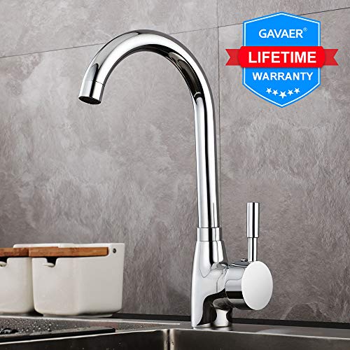 GAVAER Wasserhahn Küche,360° Drehbar Küchenarmatur, Geeignet für Spültischarmatur und Waschtischarmatur. Kaltes und Heißes Wasser Vorhanden, Messing Verchromt, Lebenslange Garantie.