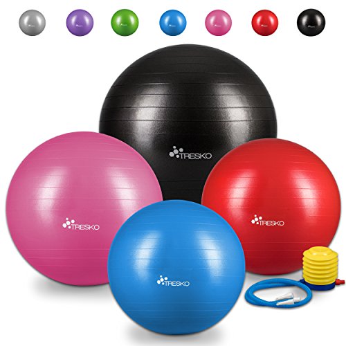 TRESKO Anti-Burst Gymnastikball 55cm 65cm 75cm 85cm | Sitzball | Yogaball | 300 kg | mit Luftpumpe (Grün, 75cm (geeignet für 175-185cm))