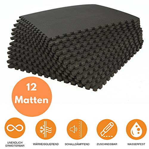 bonsport Bodenschutzmatten 12er oder 60er Set - Puzzlematte 40x40 cm Sportmatte Schutzmatte