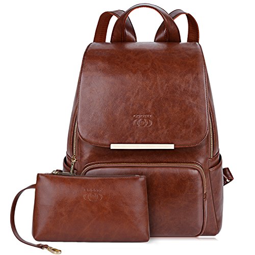 Rucksack Damen Leder, COOFIT Leder Rucksack Damen PU Leder Rucksack Braun Schulrucksäcke Wasserdicht Reise Rucksack Modischer Rucksack Damen Schultasche Damen Rucksack Elegant (Braun)