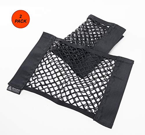 Kofferraum Netztasche 2 Stück schwarz (38x25cm) mit starken Klettstreifen - Autonetz Kofferraumtasche Kofferraum Organizer mit Klett - elastisch - stuff from above