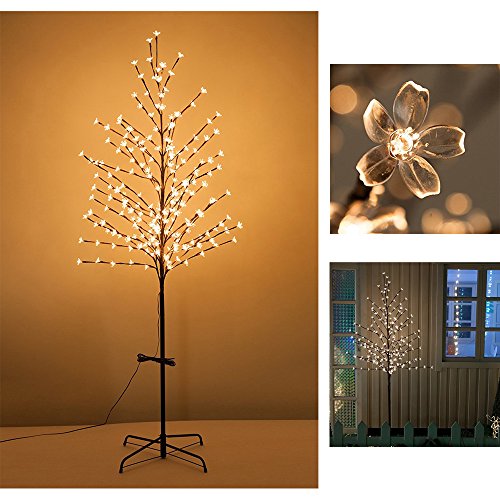 VINGO LED Kirschblütenbaum Blumen Blütenbaum Lichterbaum Warmweiß Sakura Baum Metall Leuchtend Weihnachten Halloween für Innen und Außen Beleuchtung Deko (Höhe ca.180 cm)