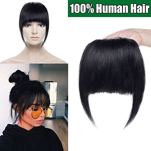 Clip in pony echthaar Naturschwarz - Haarteil Bangs natürliche glatt 100% Remy Echthaar 25g