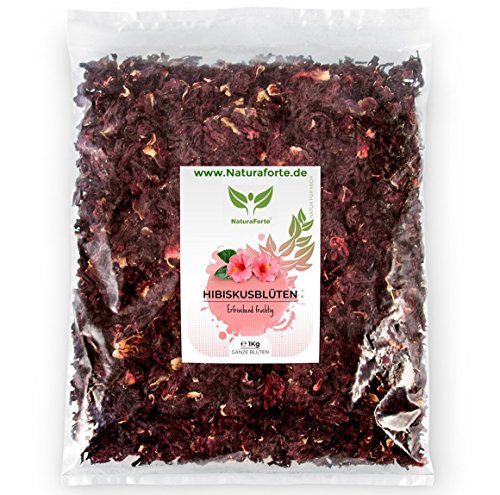 NaturaForte 1000 g Hibiskus-Blüten 1a Premiumqualität, Ganze luftgetrocknete Blüten für Hibiskus-Tee im Aroma-Beutel, Ohne künstliche Farbstoffe, Aromen oder Zusätze, Ungeschwefelt für Tee-Kenner