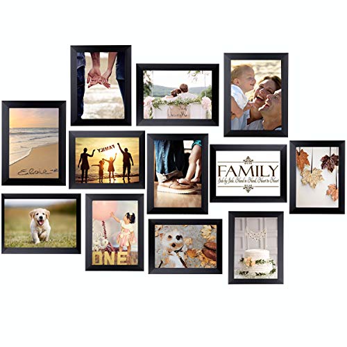 Homemaxs 12er Bilderrahmen Set 13x18, Collage Bilderrahmen Moderner MDF-Rahmen mit Acrylglas Fotorahmen Umweltfreundlicher Familienfotorahmen, Wandgalerie-Set für Wand oder Platte (Schwarz)
