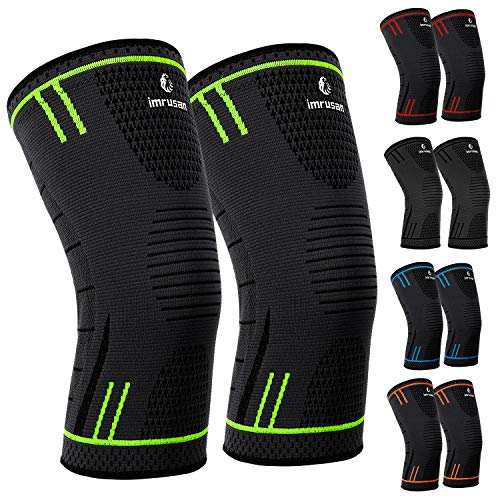 imrusan Kniebandage Kompression Knieschoner, Knieorthese Elastische Sportarten Knieschützer, Kniepolster Knie Sleeve für Herren Damen - Volleyball, Basketball, Crossfit (Grün,L)