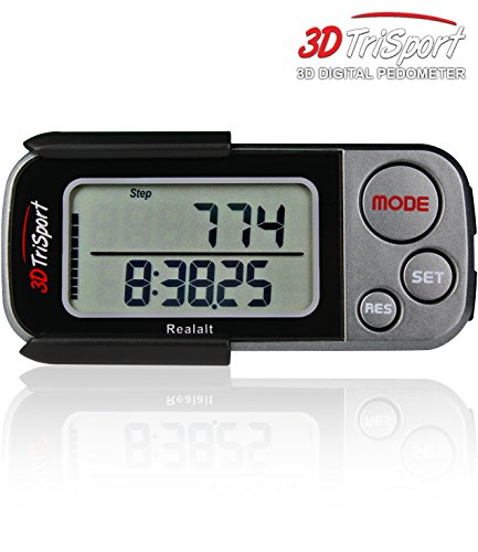 Pedometer zum Laufen 3DTriSport höchster Qualität mit Clip, Trageband, und kostenlosem eBook | 30-Tage Speicher, Extrem präziser Schrittzähler, abgedeckte Distanz in Km und Meilen, Kalorienzähler, Kontrolle des täglichen Zieles, Trainingszeit - mit der modernen Tri-Axis Technologie |18 Monate Garantie.