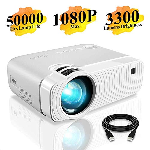 Mini Beamer, ELEPHAS 3300 Lumen Tragbarer LED Projektor, unterstützt 1080P, Max 180 “Display, 50000 Stunden Lampenlebensdauer, kompatibel mit USB / HD / SD / AV / VGA