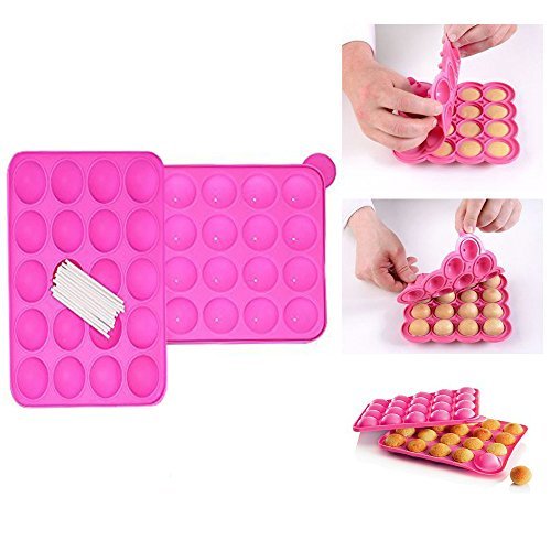 Itian Silikon Cake Pop Backform,20 runde Formen Silikon Lollipop Form Tablett Cake Silikonform für Cupcake Stick Party Urlaub Backen (Rosa)