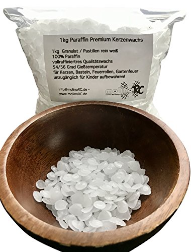1kg Paraffin Premium Kerzenwachs rein weiß | vollraffiniertres Qualitätswachs | Granulat / Pastillen | 54/56 | Paraffin-Wachs | für Kerzen, Basteln, Feuer ... | deutsche Marke molinoRC